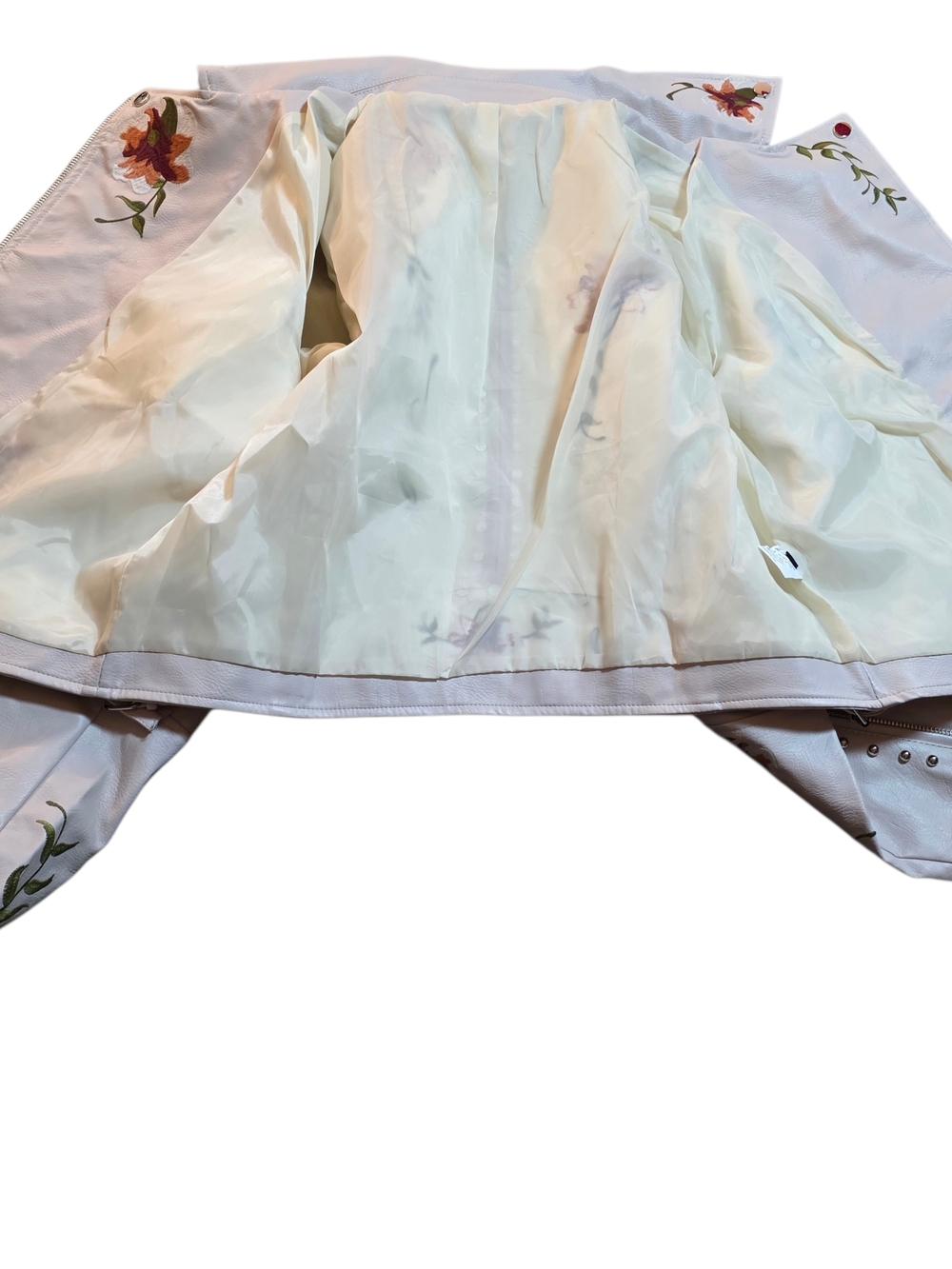LV Varey Lin Floral Embroidered Moto Jacket Cream Studded Faux Leather XL NWT - Picture 3 of 10